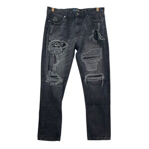 Regal Exchange Distressed Jeans Mens 36x30 Black Bandana Patch Ripped Streetwear